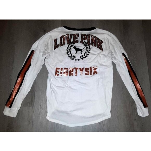 Vintage Y2k Victoria's Secret PINK Sequin Bling White Long Sleeve Shirt SMALL - Picture 1 of 6